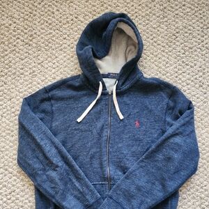 Polo Ralph Lauren Men's Large Blue Eclipse Full Zip Distressed Fleece Hoodie‎